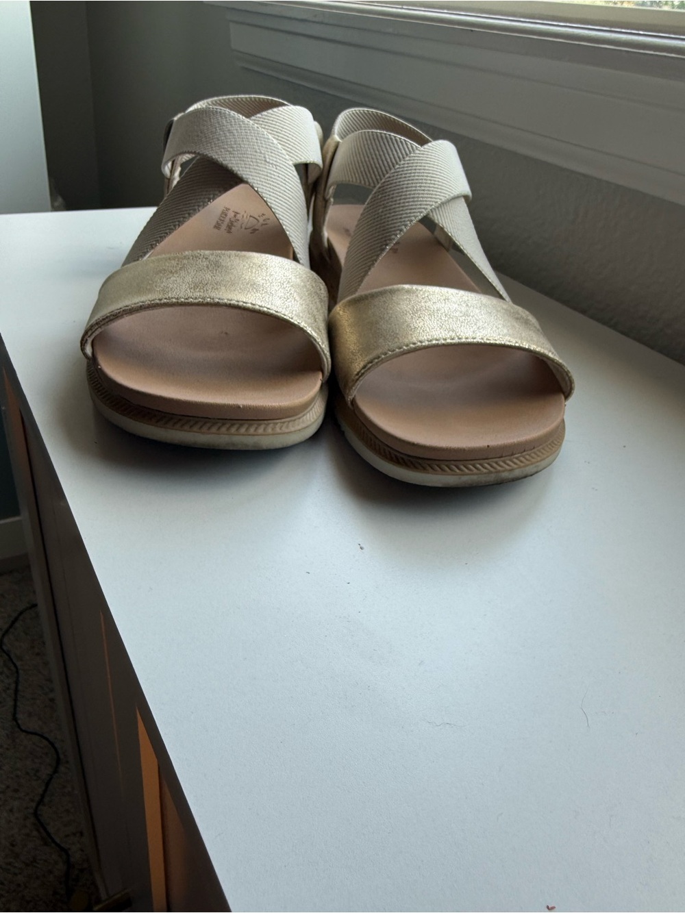BOBS from Skechers Gold and Cream Crisscross Elastic Sandals - Picture 3 of 3